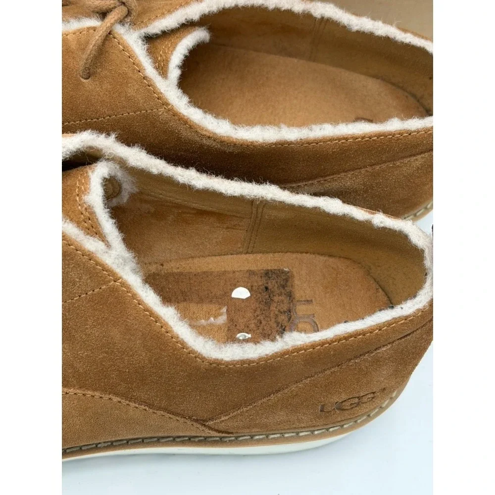 UGG Johanna Spill Seam Oxford Women's Size 12 Chestnut Suede Wool Wedge 1095230